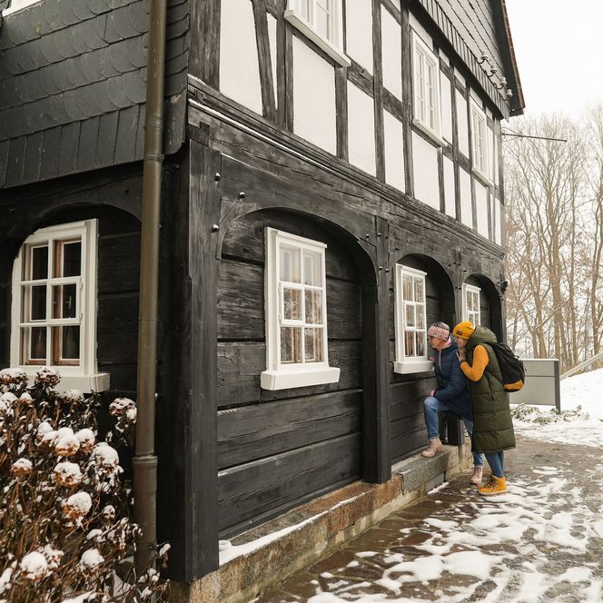 Umgebindehaus in der Oberlausitz im Winter