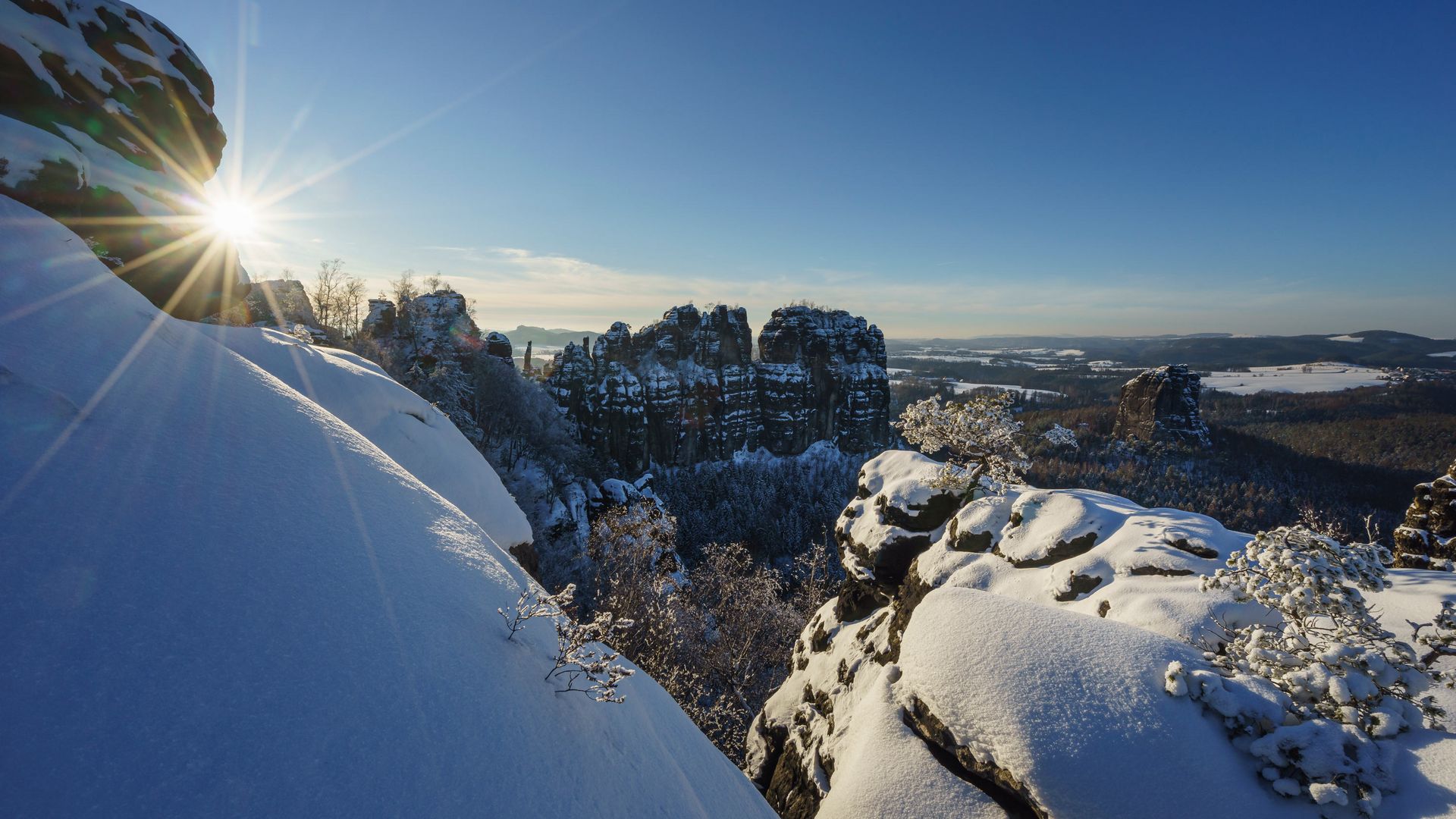 Schrammsteine in der Sächsischen Schweiz im Winter