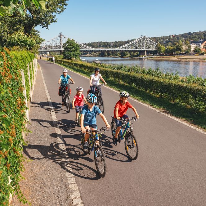 Elberadweg in Sachsen, Blick auf das blaue Wunder