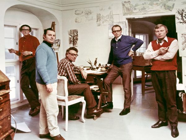 Das Meissener Künstlerkollektiv im Atelier in Schloss Moritzburg, 1973 Das Meissener Künstlerkollektiv im Atelier in Schloss Moritzburg, 1973