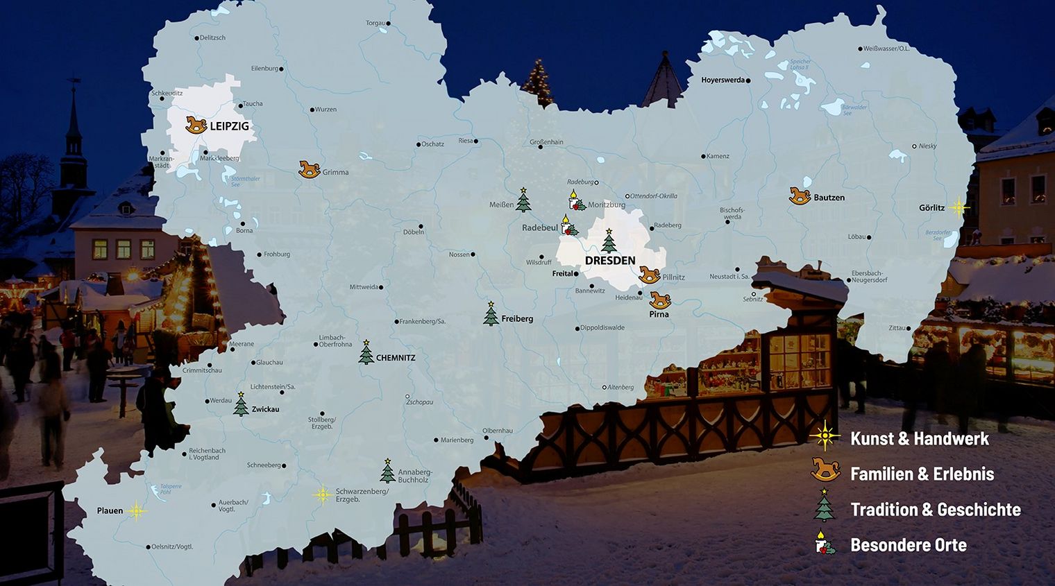 Übersichtskarte sächsischer Weihnachtsmärkte
