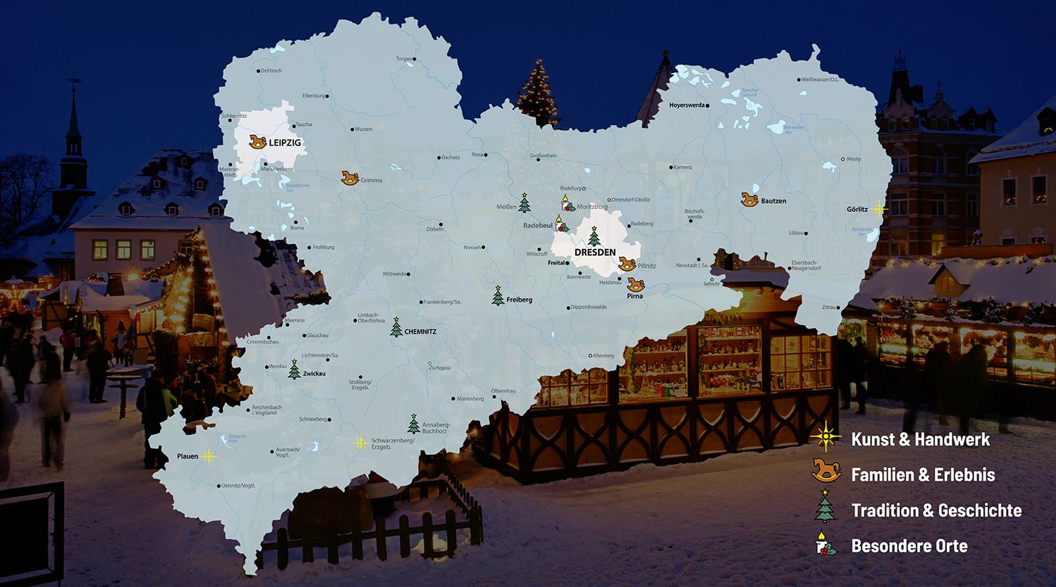 Übersichtskarte sächsischer Weihnachtsmärkte