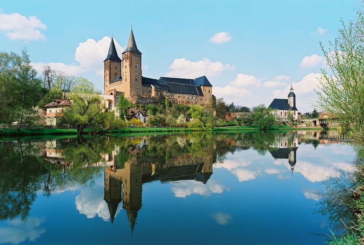 Blick auf das Schloss Rochlitz mit den beiden markanten Türmen