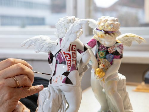 Aufglasurmalerei von Amor in Meissen