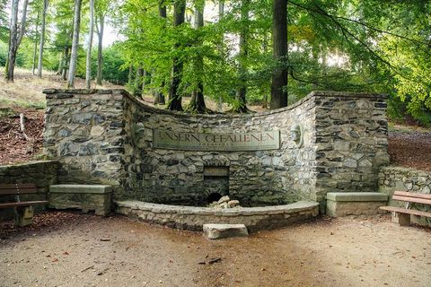 Die Spreequelle ist umgeben von einem gemauerten Denkmal, das den gefallenen Soldaten gewidmet ist. Sie befindet sich im Wald an einem Waldweg.